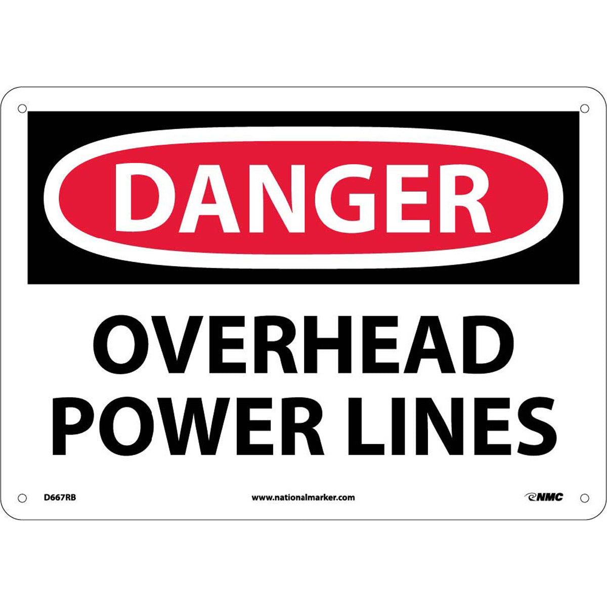 NM 10" X 14" White .05" Rigid Plastic Electrical Sign "DANGER OVERHEAD POWER LINES"