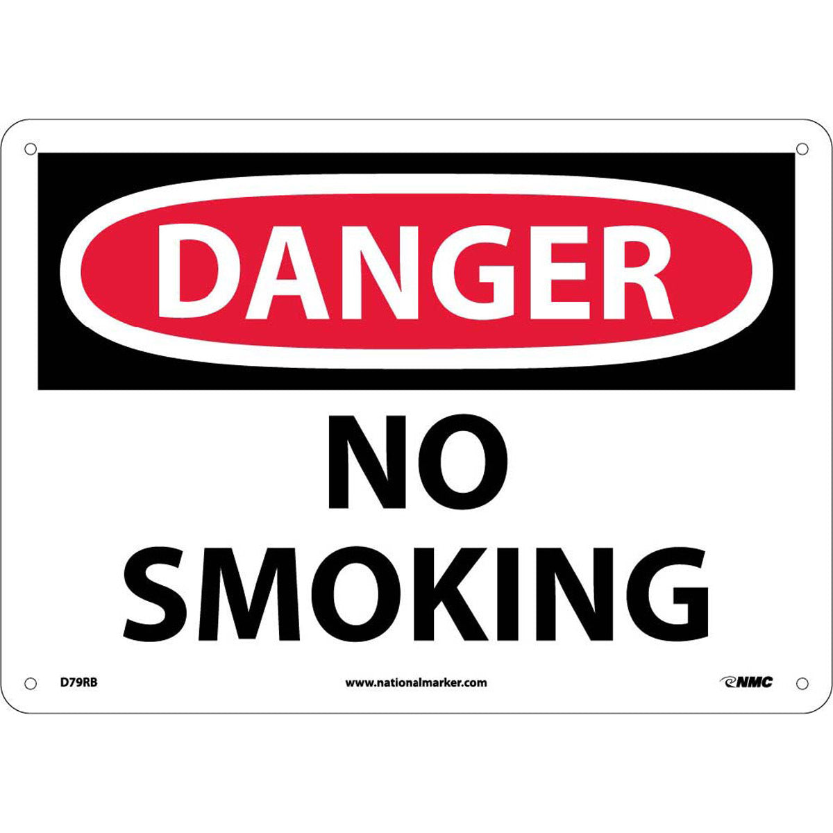 NM 10" X 14" White .05" Rigid Plastic Smoking Control Sign "DANGER NO SMOKING"