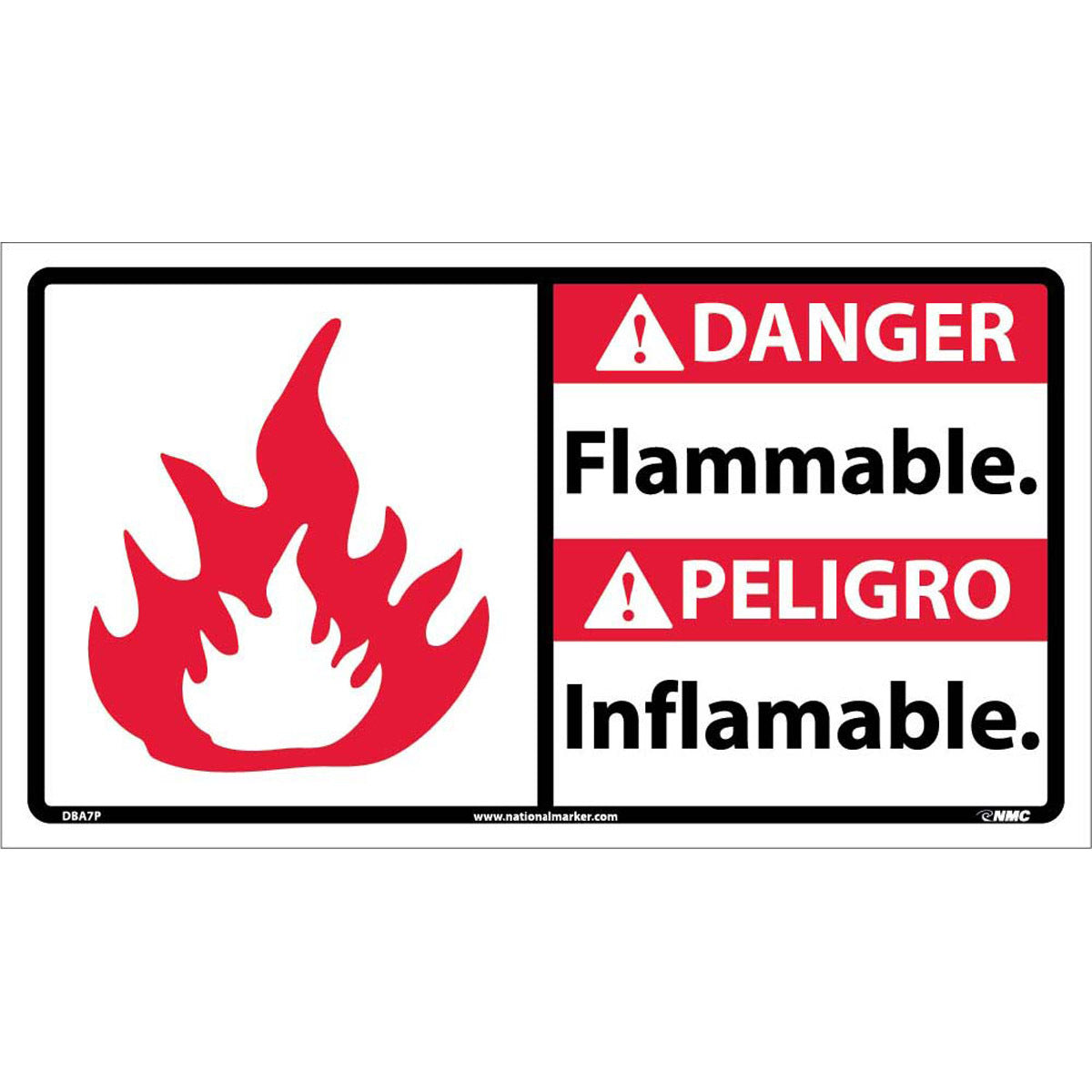 NM 10" X 18" White .0045" Pressure Sensitive Vinyl Spanish/English Bilingual Sign "Flammable. Inflamable."