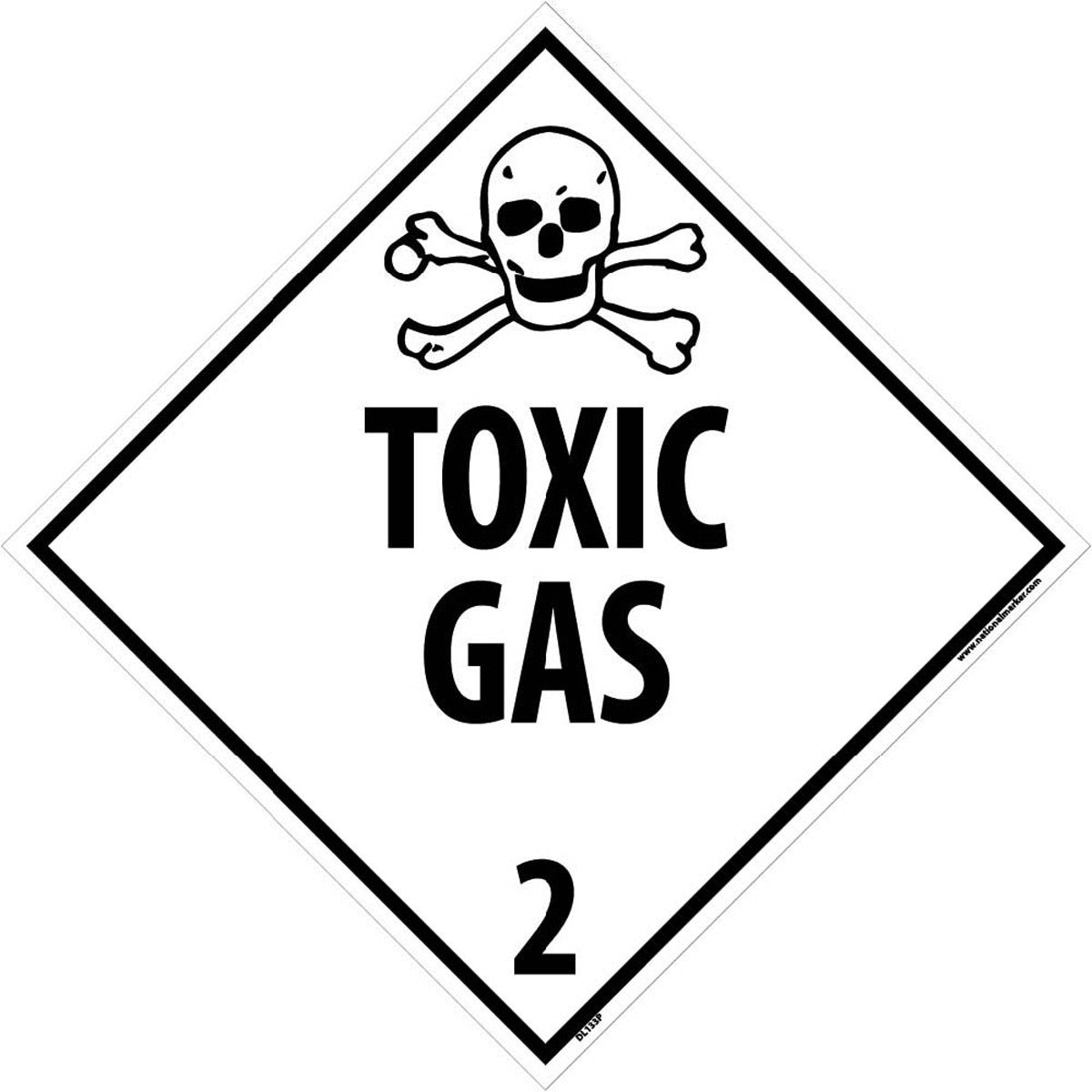 NM 10 3/4" X 10 3/4" White .0045" Pressure Sensitive Vinyl DOT Placard "TOXIC GAS 2"