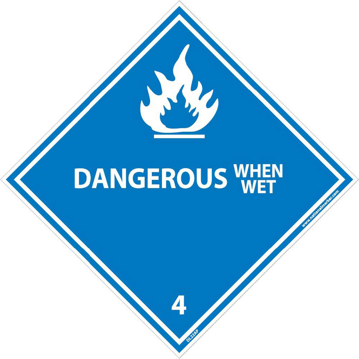 NM 4" X 4" White .0045" Pressure Sensitive Vinyl DOT Placard "DANGEROUS WHEN WET 4"