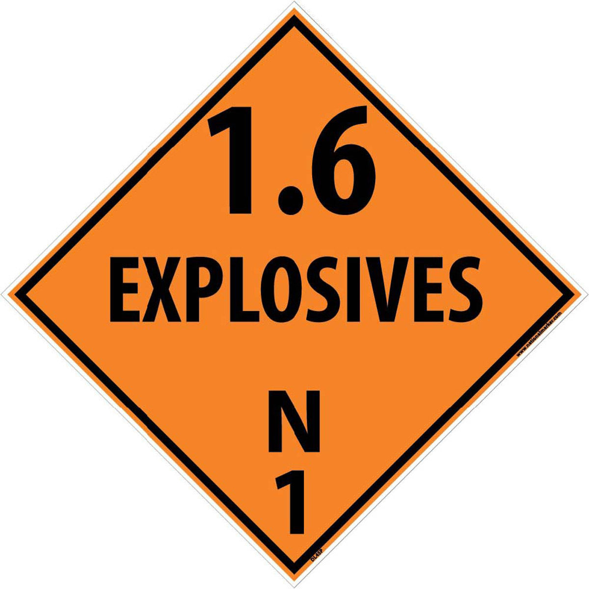 NM 10 3/4" X 10 3/4" Orange .0045" Pressure Sensitive Vinyl DOT Placard "1.6 EXPLOSIVES N1"