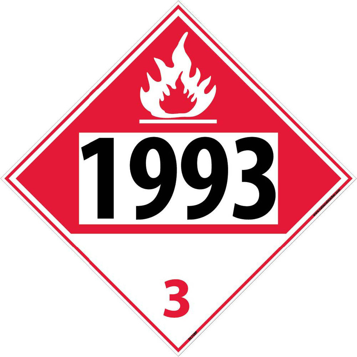 NM 10 3/4" X 10 3/4" White .0045" Pressure Sensitive Vinyl DOT Placard "1993 3"