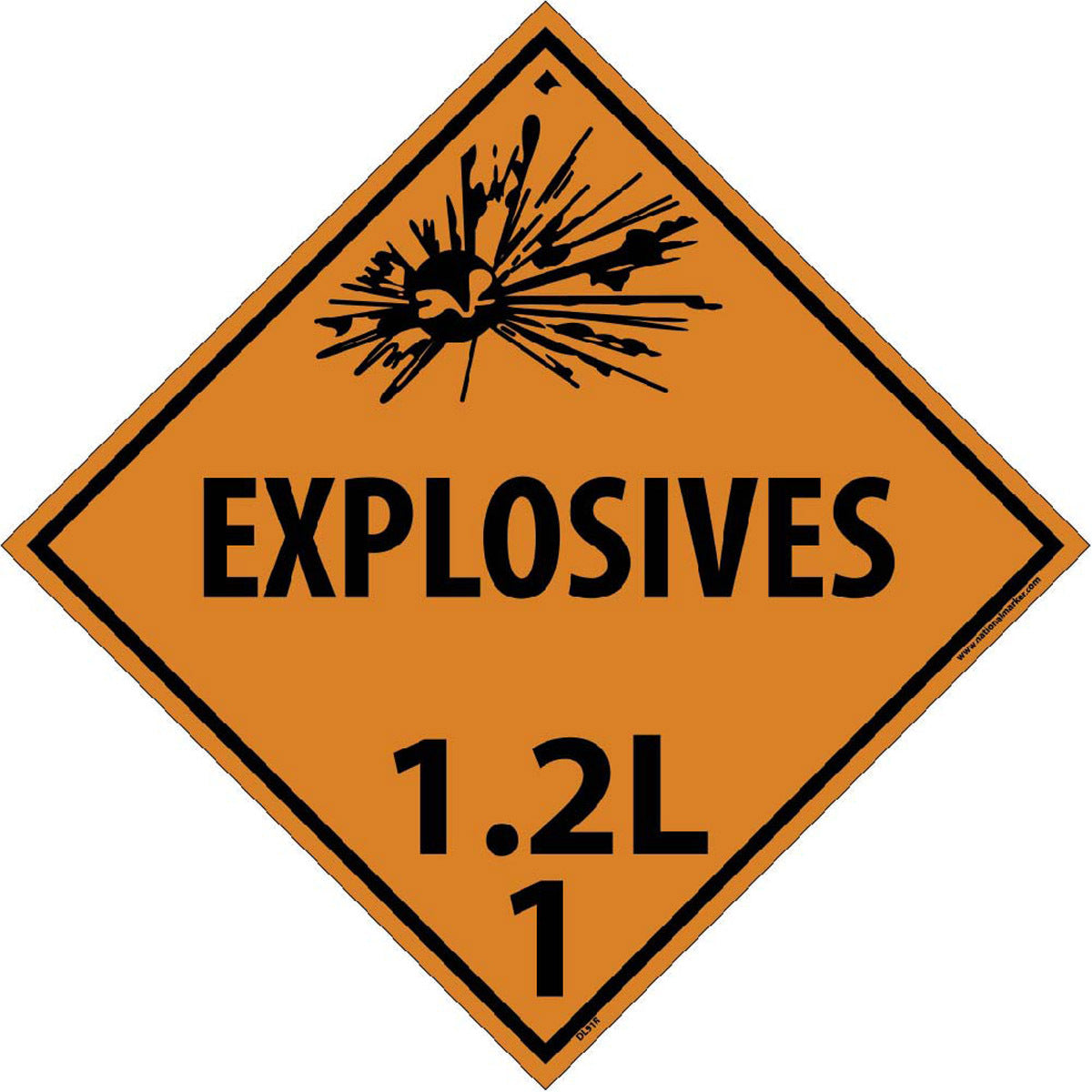 NM 10 3/4" X 10 3/4" Orange .05" Rigid Plastic DOT Placard "EXPLOSIVES 1.2L 1"