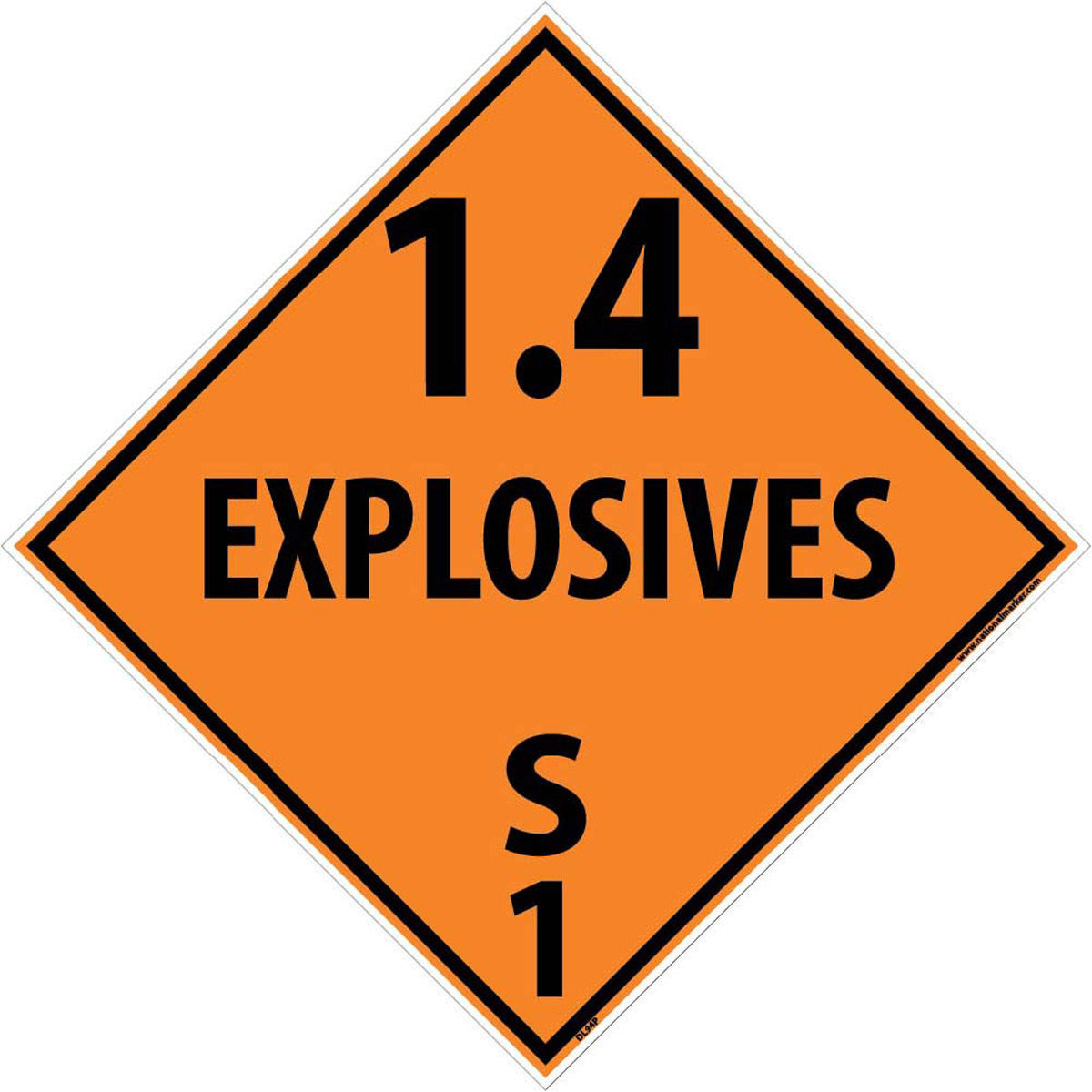NM 10 3/4" X 10 3/4" Orange .0045" Pressure Sensitive Vinyl DOT Placard "1.4 EXPLOSIVES S 1"