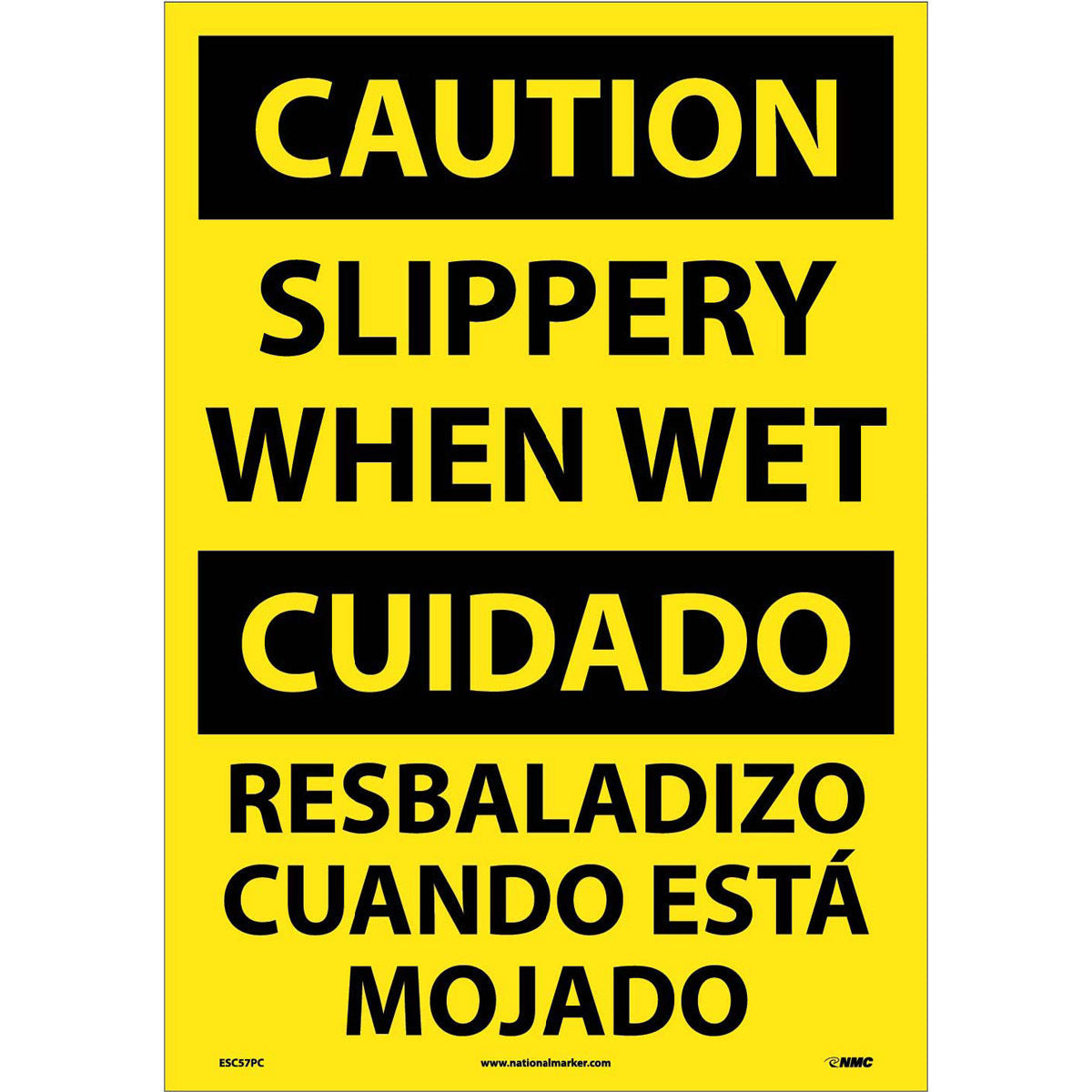 NM 20" X 14" Multi .0045" Pressure Sensitive Vinyl Spanish/English Bilingual Sign "SLIPPERY WHEN WET RESBALADIZO CUANDO ESTÁ MOJADO"