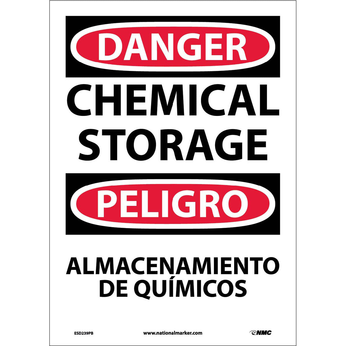 NM 14" X 10" White .0045" Pressure Sensitive Vinyl Spanish/English Bilingual Sign "CHEMICAL STORAGE ALMACENAMIENTO DE QUÍMICOS"