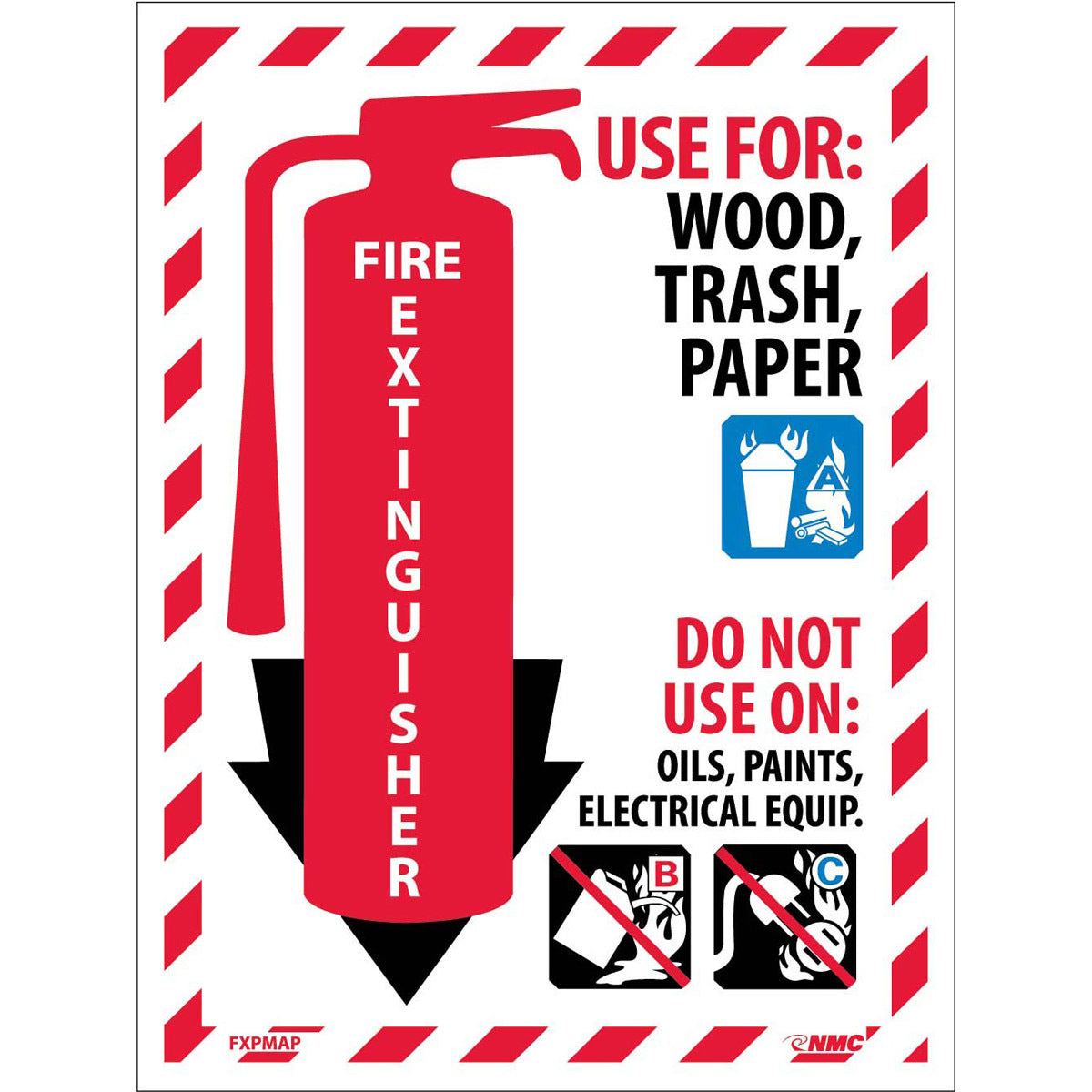 NM 12" X 9" White .0045" Pressure Sensitive Vinyl Fire Extinguisher Sign "FIRE EXTINGUISHER"