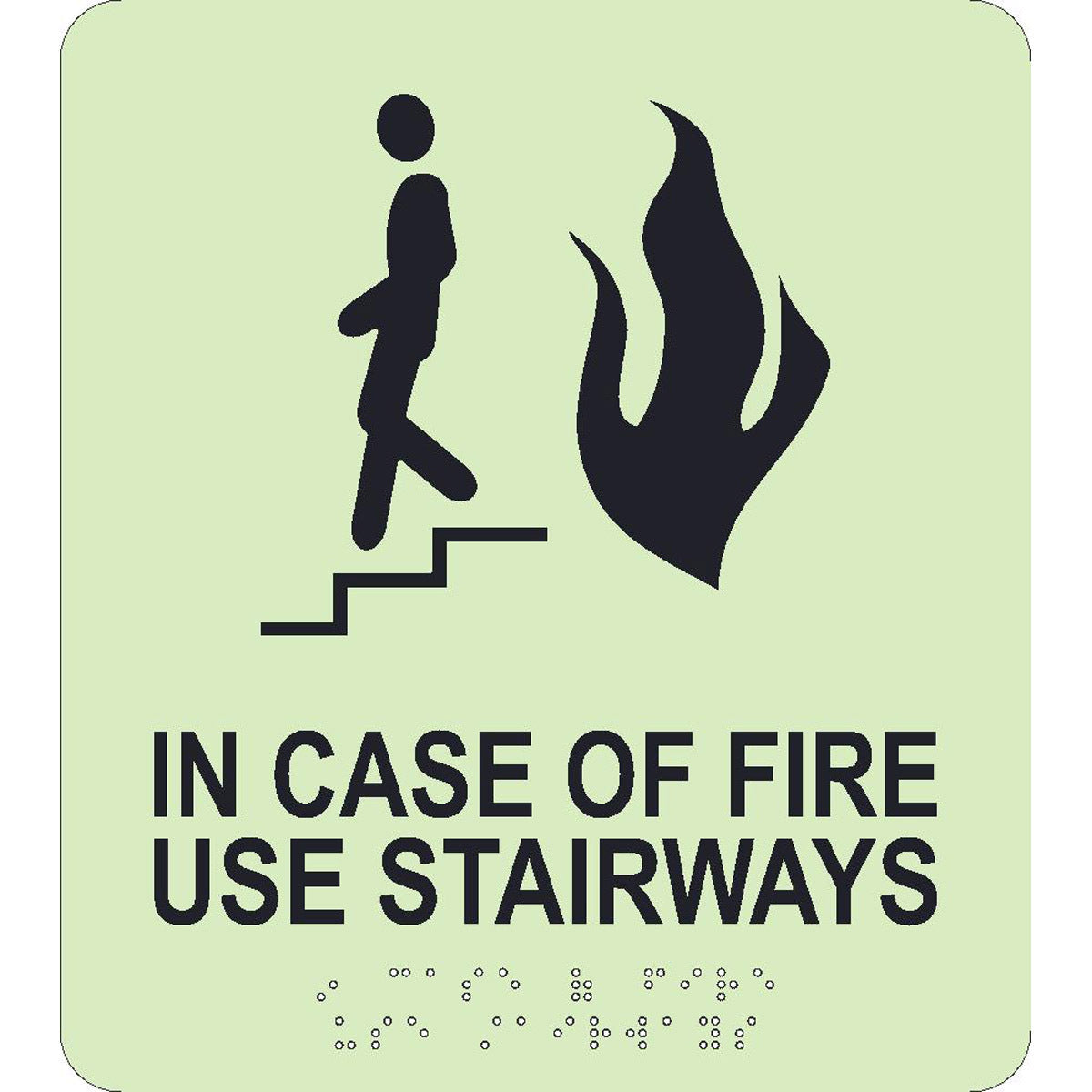 NM 9" X 8" Phosphorescent Gravoply ADA And Office Sign "IN CASE OF FIRE USE STAIRWAYS"