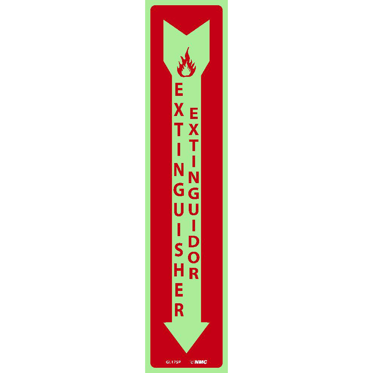 NM 18" X 4" Phosphorescent .0045" Polyester Spanish/English Bilingual Sign "EXTINGUISHER EXTIGUIDOR"