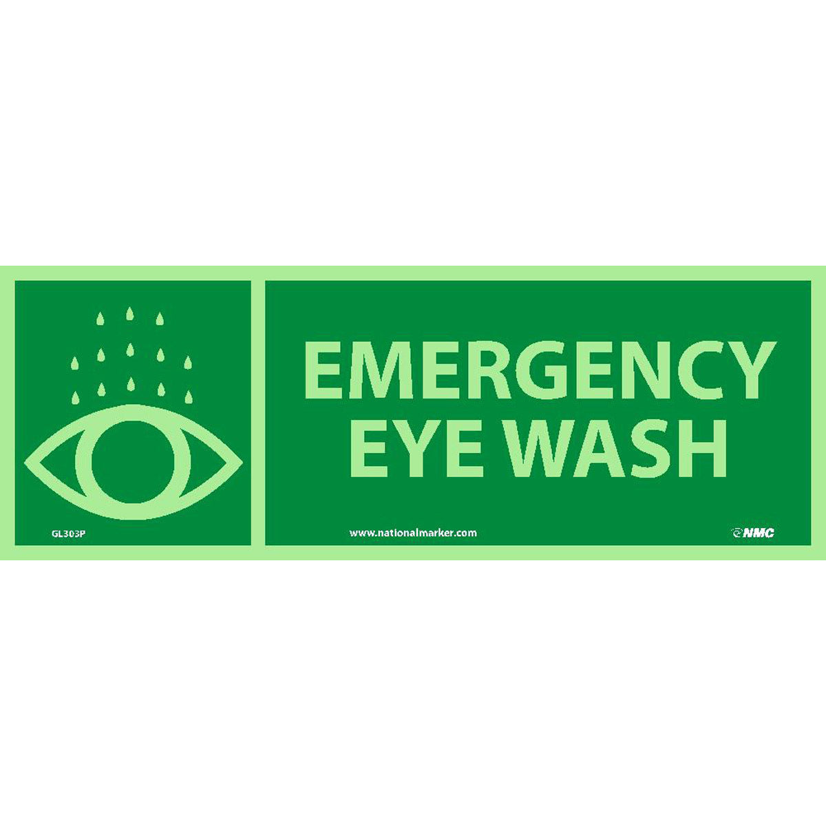 NM 5" X 14" Phosphorescent .0045" Polyester Eye Wash Sign "EMERGENCY EYE WASH"
