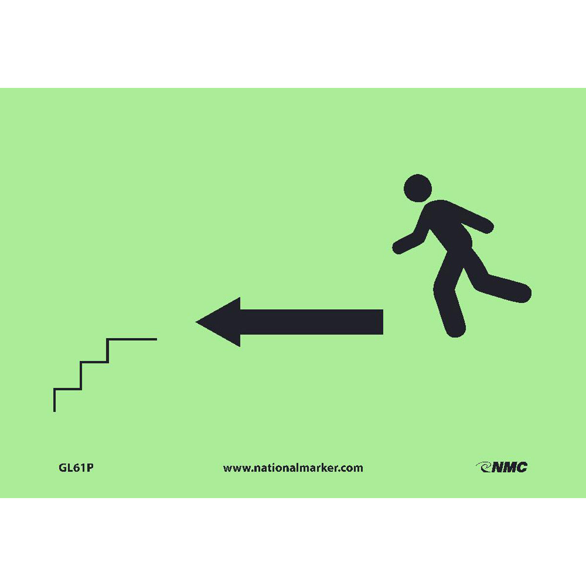 NM 7" X 10" Phosphorescent .0045" Polyester Stairs Left Arrow Safety Sign