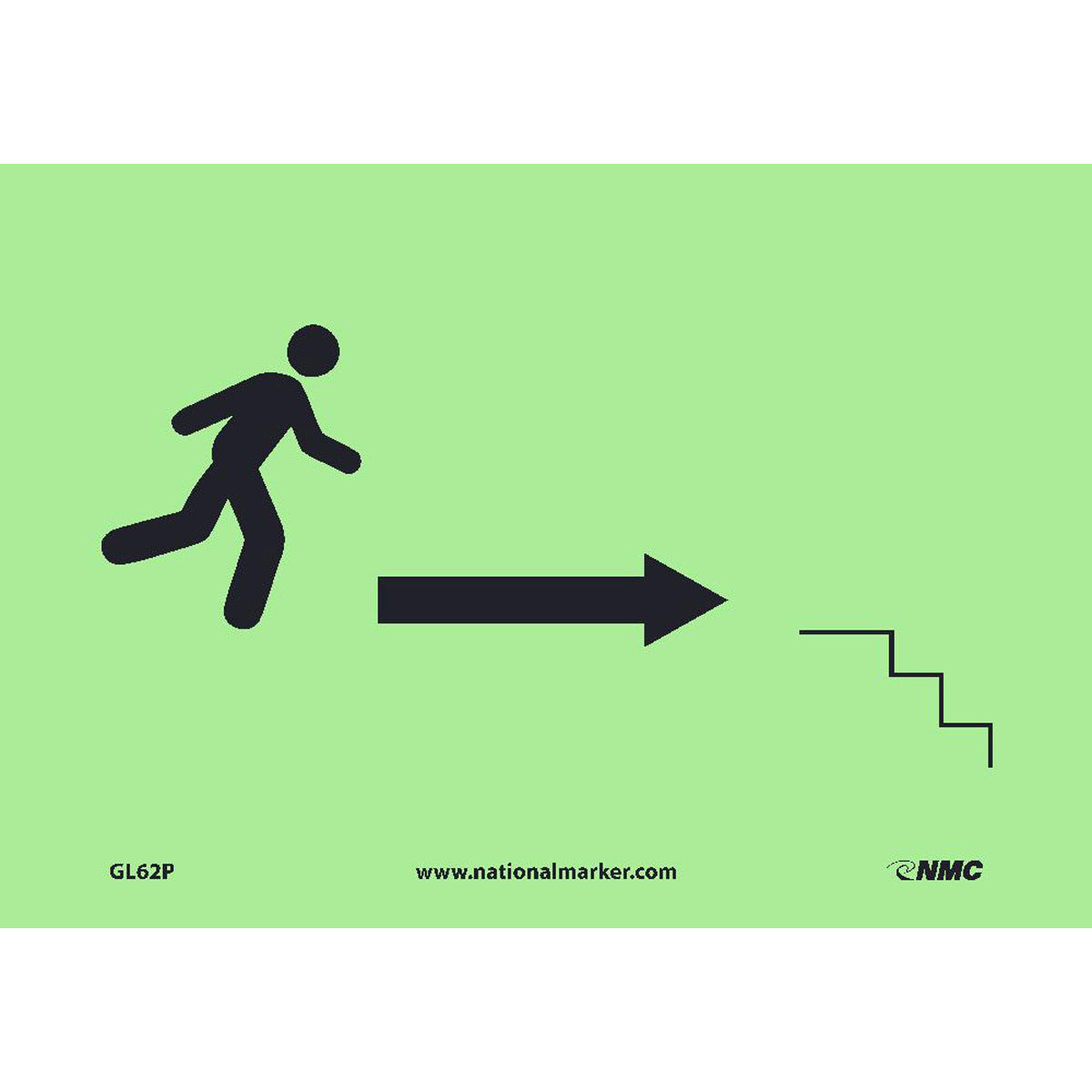 NM 7" X 10" Phosphorescent .0045" Polyester Stairs Right Arrow Safety Sign