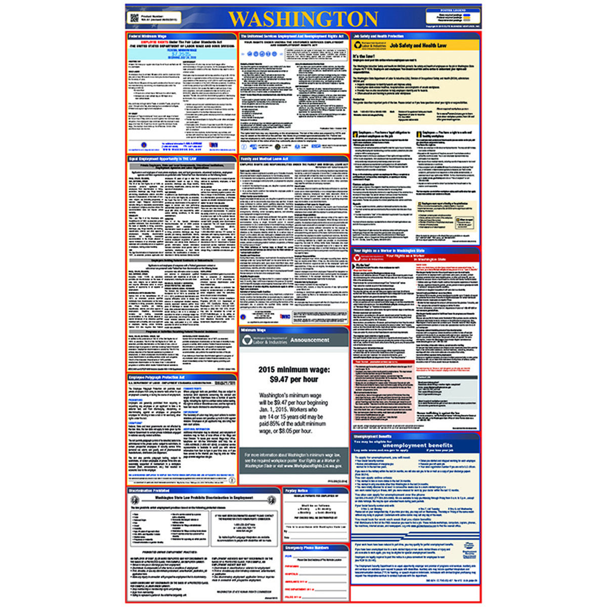 NM 39" X 27" Multi Laminated Paper Labor Laws Poster "WASHINGTON"
