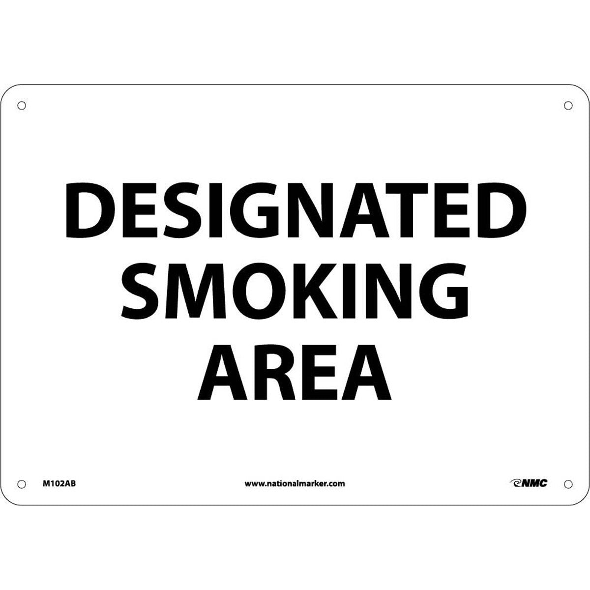 NM 10" X 14" White .04" Aluminum Smoking Control Sign "DESIGNATED SMOKING AREA"