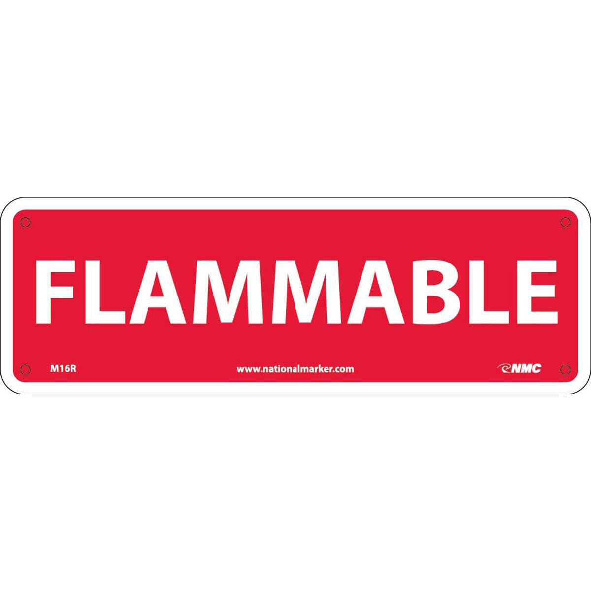 NM 4" X 12" White .05" Rigid Plastic Safety Sign "FLAMMABLE"