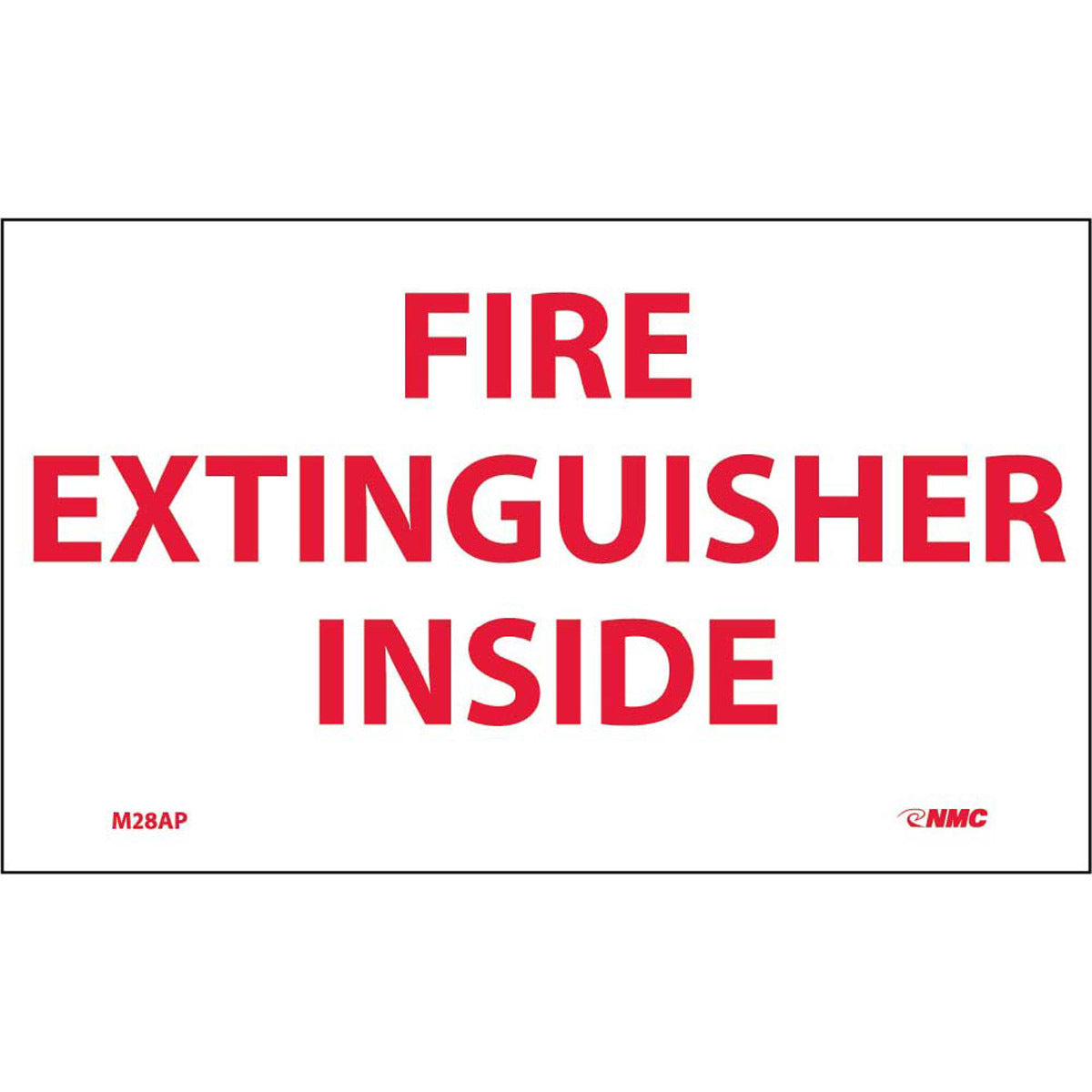 NM 3" X 5" White .0045" Pressure Sensitive Vinyl Fire Extinguisher Sign "FIRE EXTINGUISHER INSIDE"