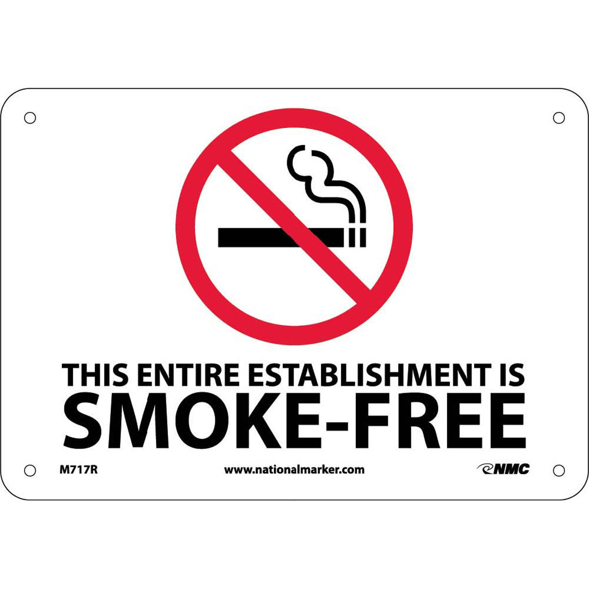 NM 7" X 10" White .05" Rigid Plastic Minnesota Smoking Control Sign "THIS ENTIRE ESTABLISHMENT IS SMOKE-FREE"