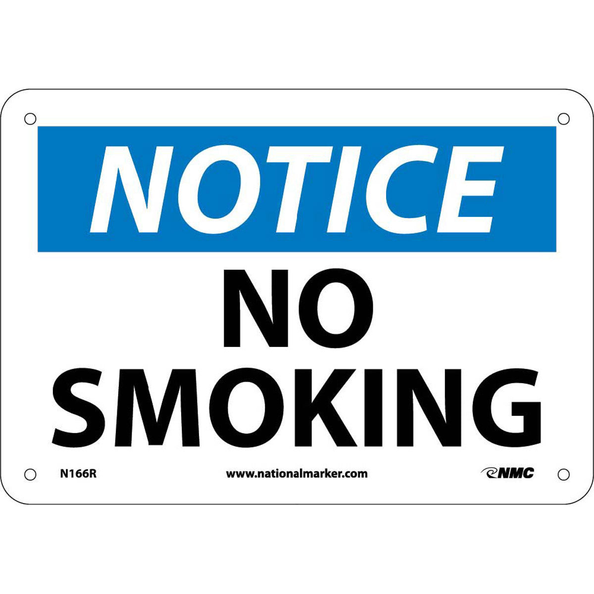NM 7" X 10" White .05" Rigid Plastic Smoking Control Sign "NOTICE NO SMOKING"