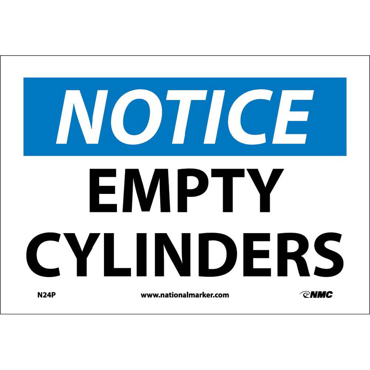 NM 7" X 10" White .0045" Pressure Sensitive Vinyl Cylinder Sign "NOTICE EMPTY CYLINDERS"
