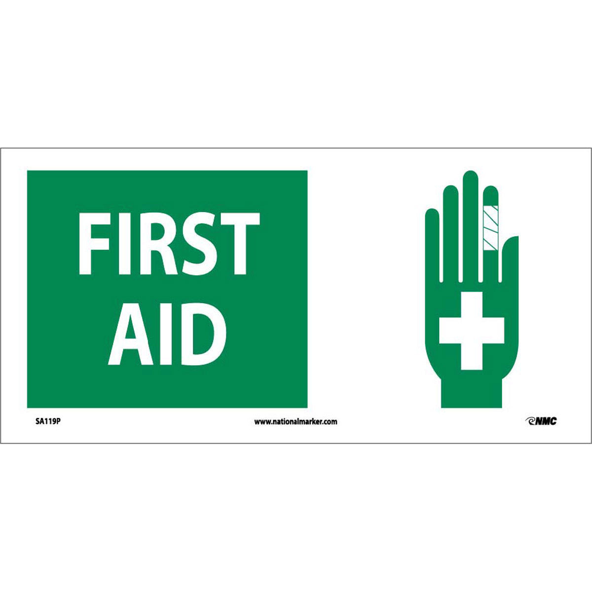 NM 7" X 17" White .0045" Pressure Sensitive Vinyl First Aid Sign "FIRST AID"
