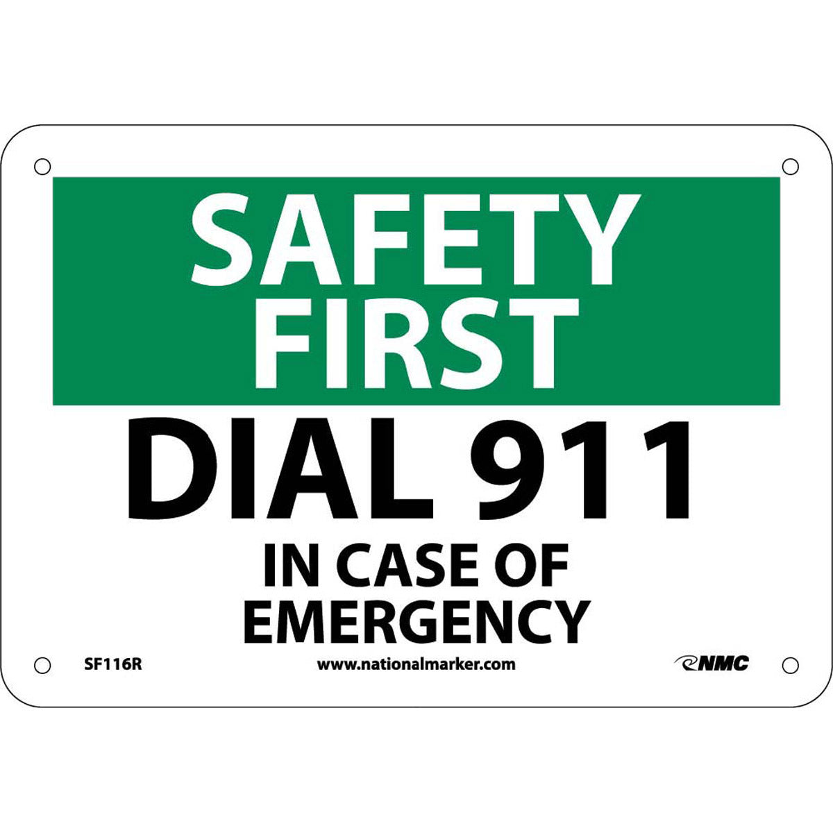 NM 7" X 10" White .05" Rigid Plastic Emergency Dial 911 "DIAL 911 IN CASE OF EMERGENCY"