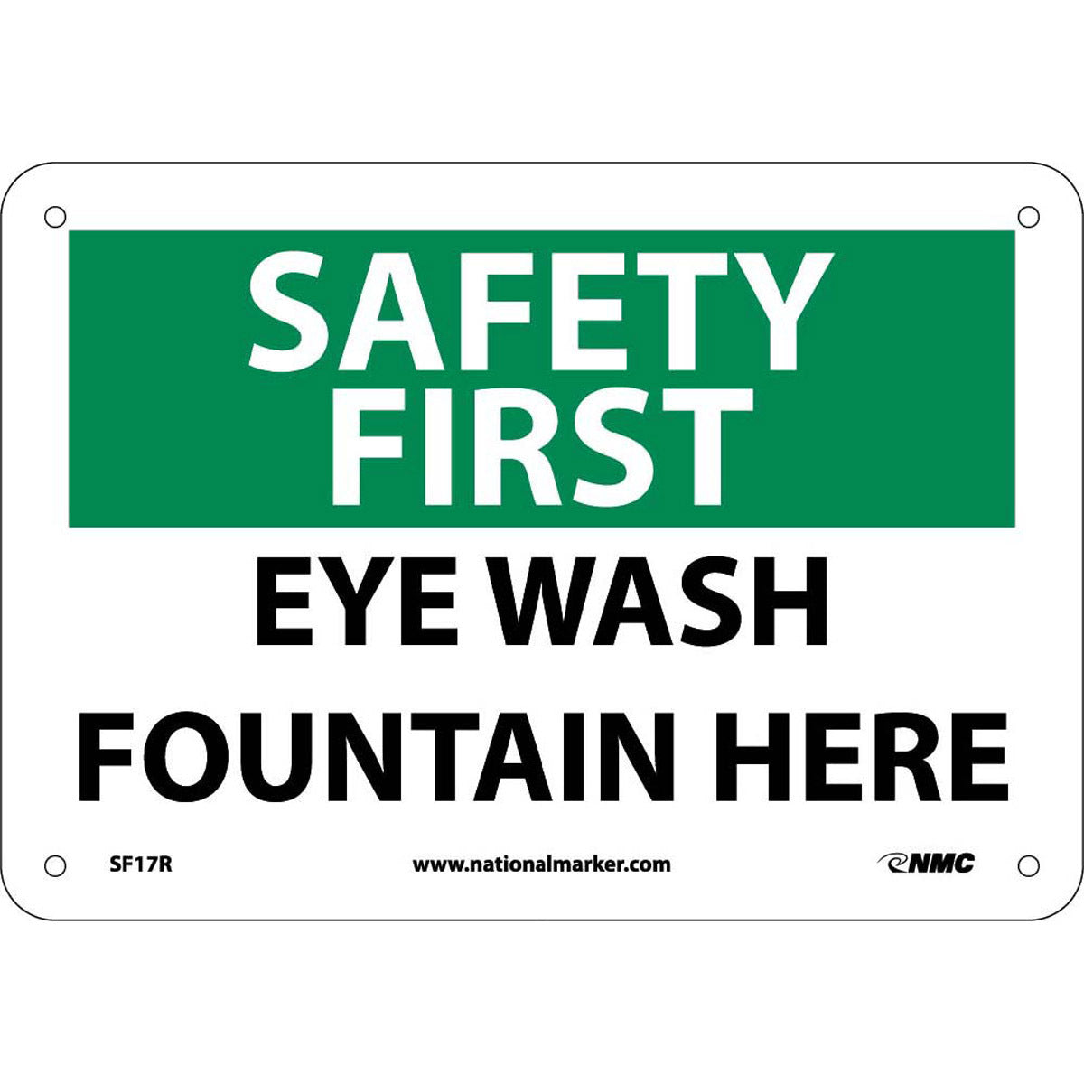 NM 7" X 10" White .05" Rigid Plastic Eye Wash Sign "EYE WASH FOUNTAIN HERE"