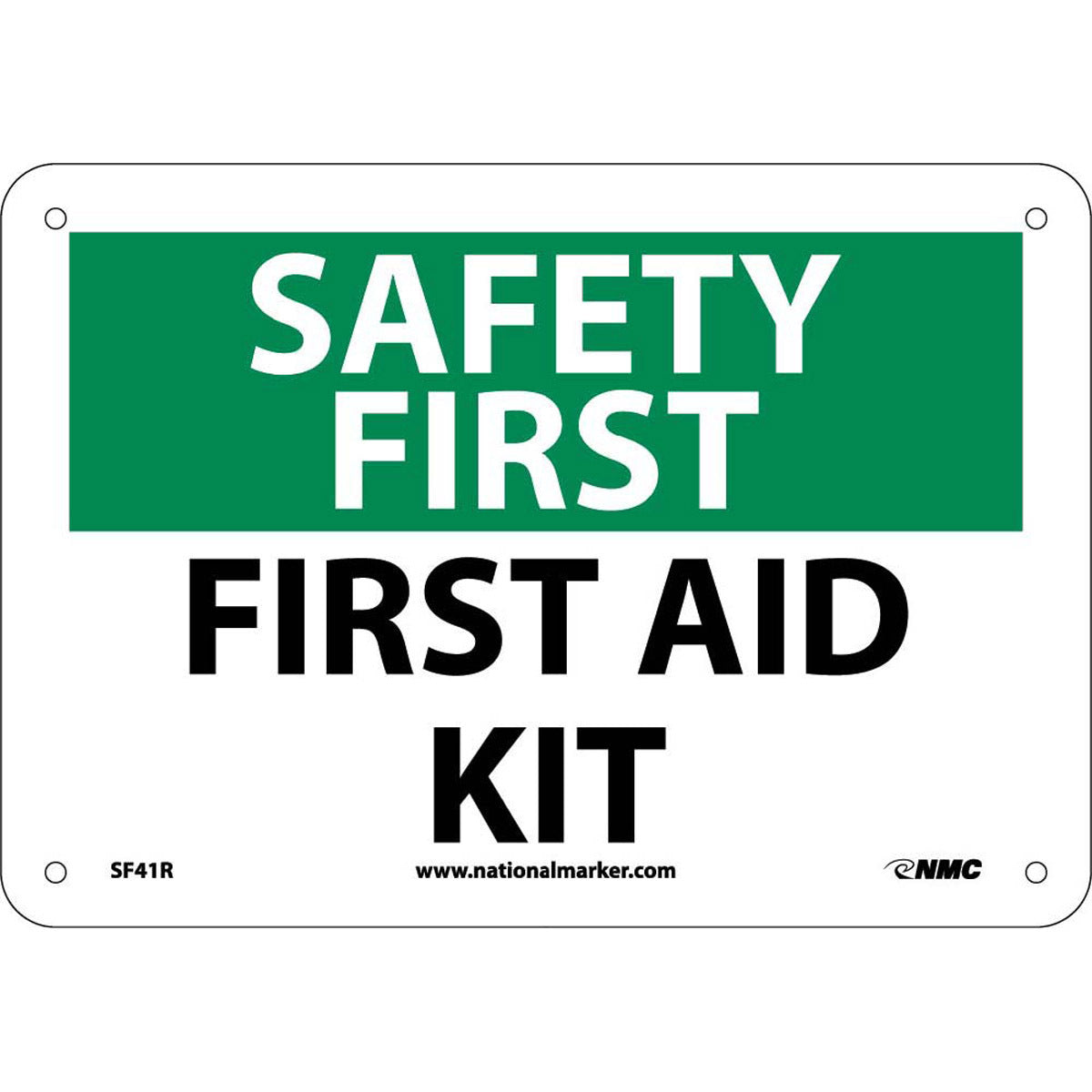 NM 7" X 10" White .05" Rigid Plastic First Aid Kit Sign "FIRST AID KIT"