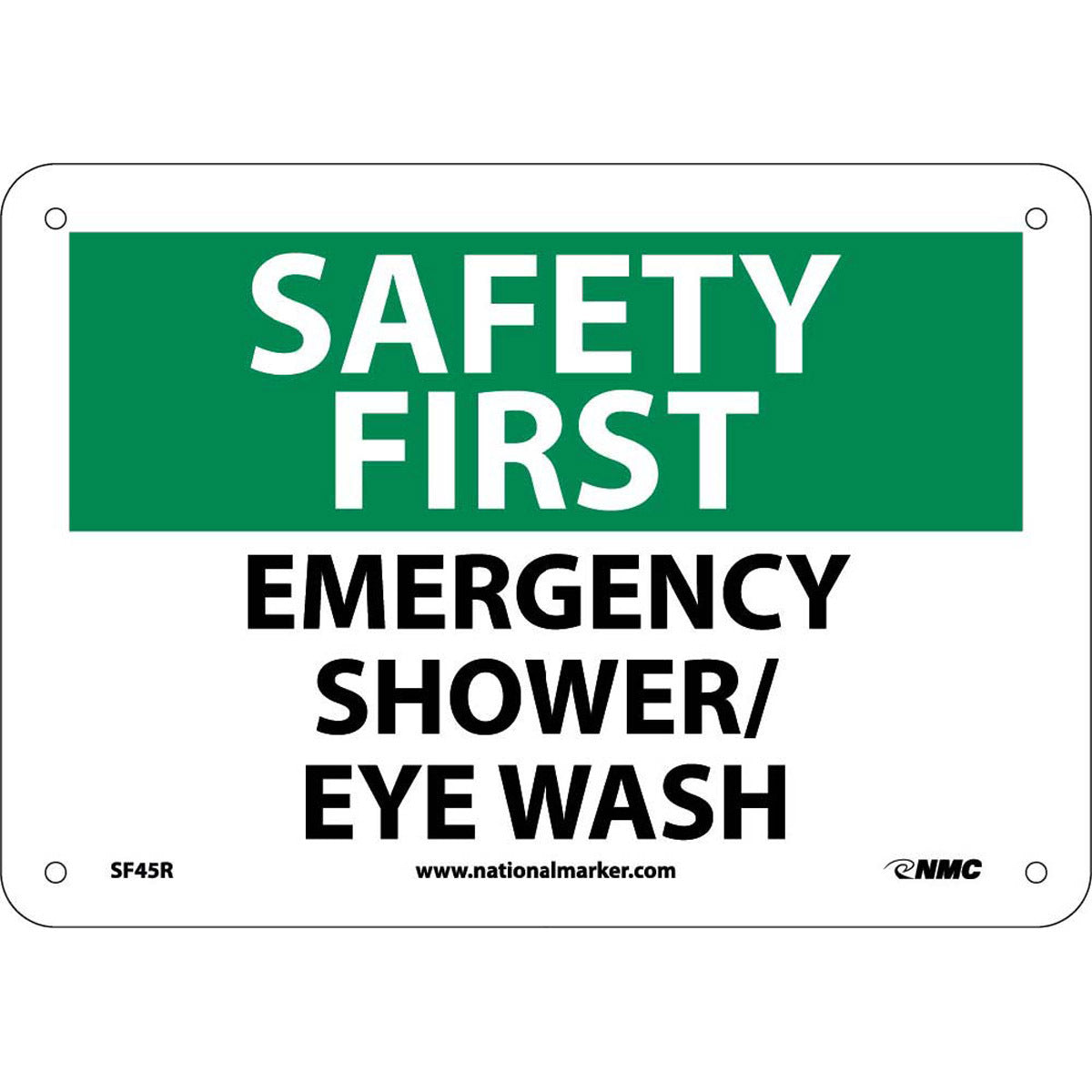 NM 7" X 10" White .05" Rigid Plastic Eye And Shower Wash Station Sign "EMERGENCY SHOWER/ EYE WASH"