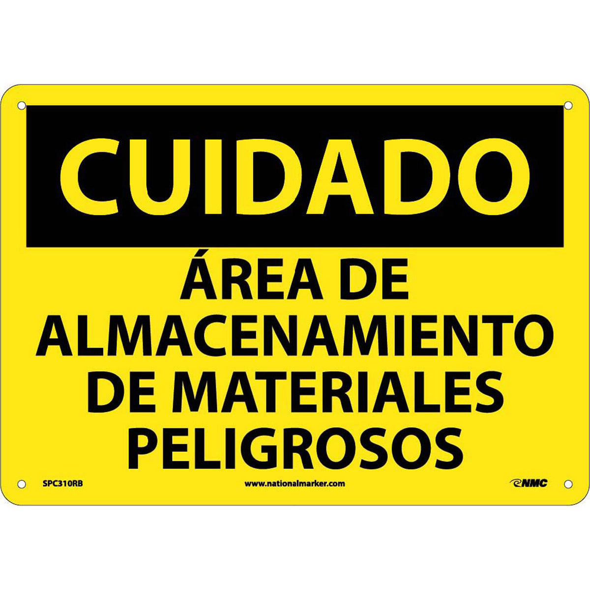 NM 10" X 14" Yellow .05" Rigid Plastic Spanish Blank Sign "CUIDADO AREA DE ALMACENAMIENTO DE MATERIALES PELIGROSOS" With OSHA