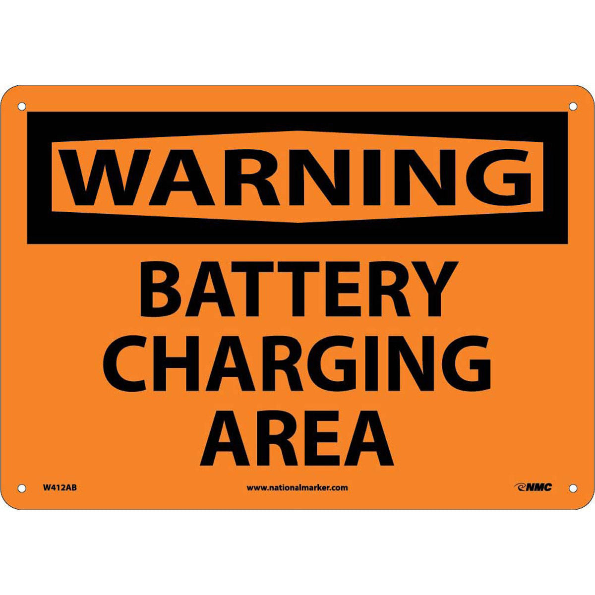 NM 10" X 14" Orange .04" Aluminum Warning Sign "WARNING BATTERY CHARGING AREA"