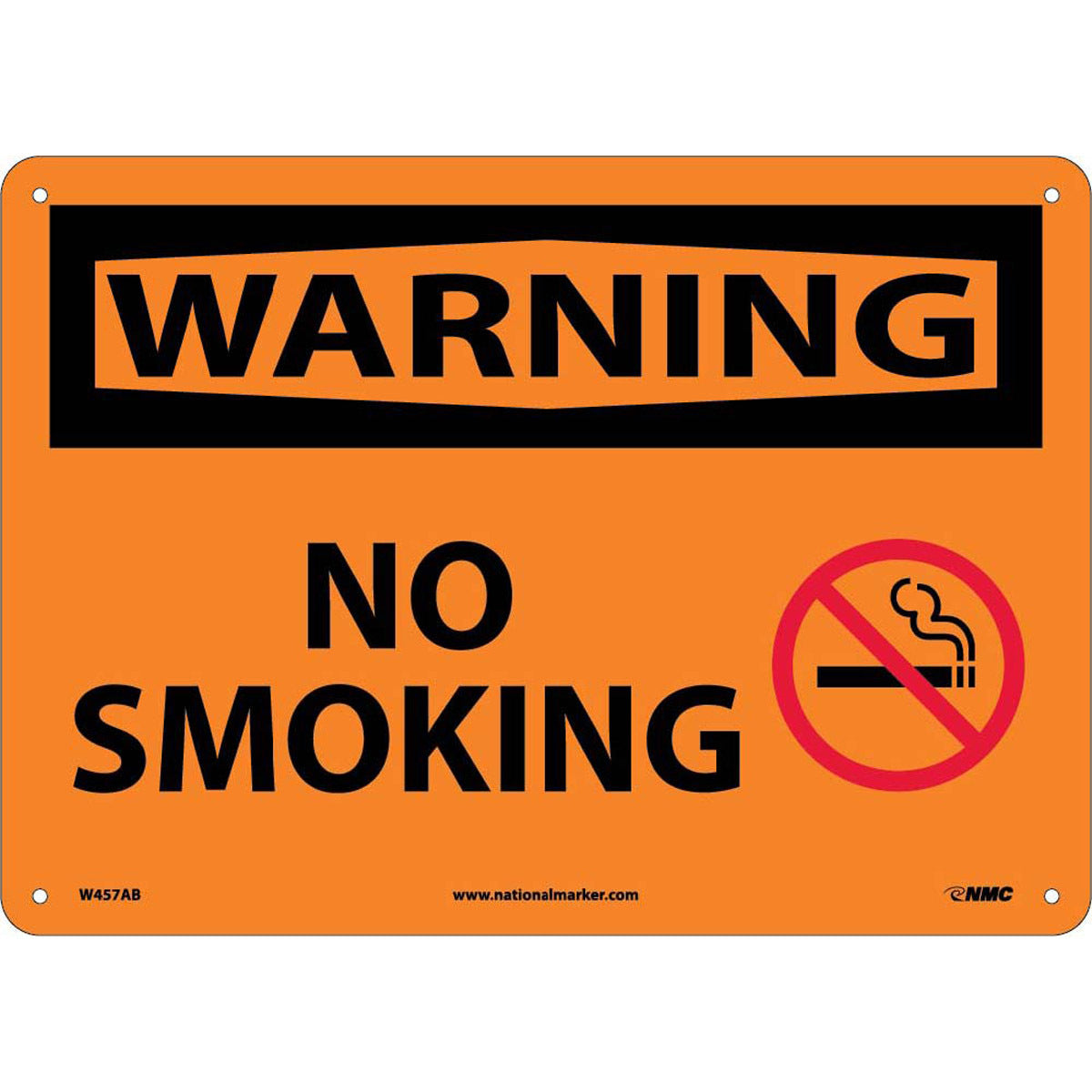 NM 10" X 14" Orange .04" Aluminum Smoking Control Sign "WARNING NO SMOKING"