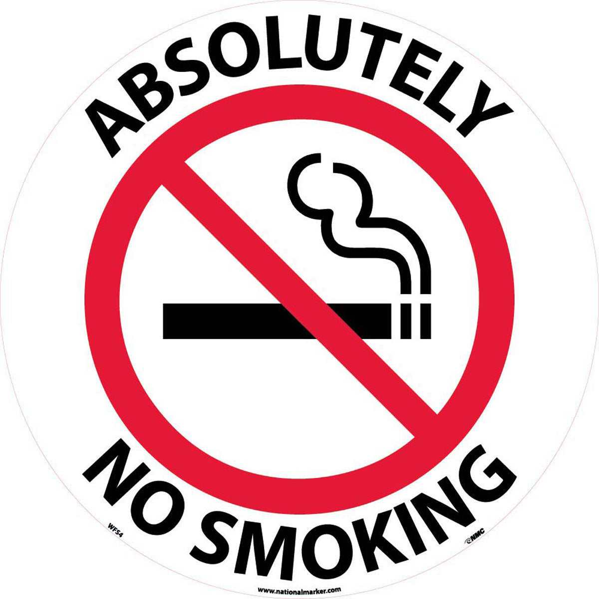 NM 17" X 17" White .0045" Pressure Sensitive Vinyl Walk-On Floor Safety Sign "ABSOLUTELY NO SMOKING"