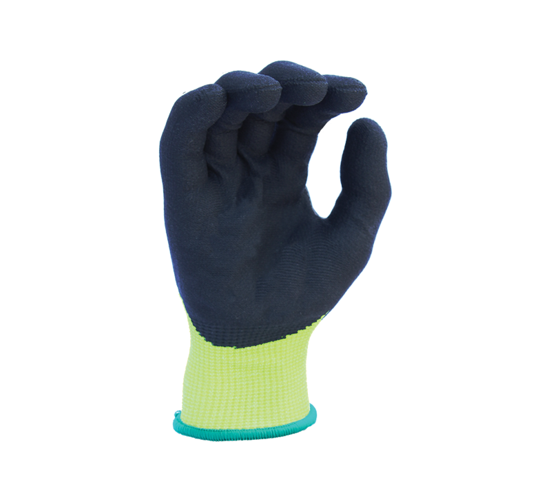 13G Hi-Vis Yellow HDPE, Black Micro-Foam Nitrile palm coated, ANSI Cut A2