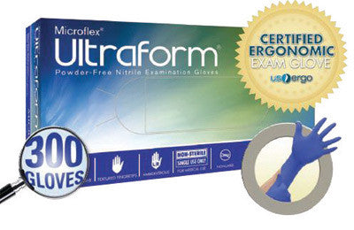 Microflex Medium Custom Blue 9.055" UltraForm 2 mil Latex-Free Nitrile Ambidextrous Non-Sterile Exam Grade Powder-Free Disposable Gloves With Textured Finger Tip Finish And Beaded Cuff