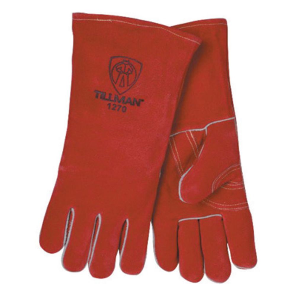 Tillman Large Red Side Split Cowhide Leather Stick Welders Gloves With Kevlar Thread Locking Stitch (Carded)