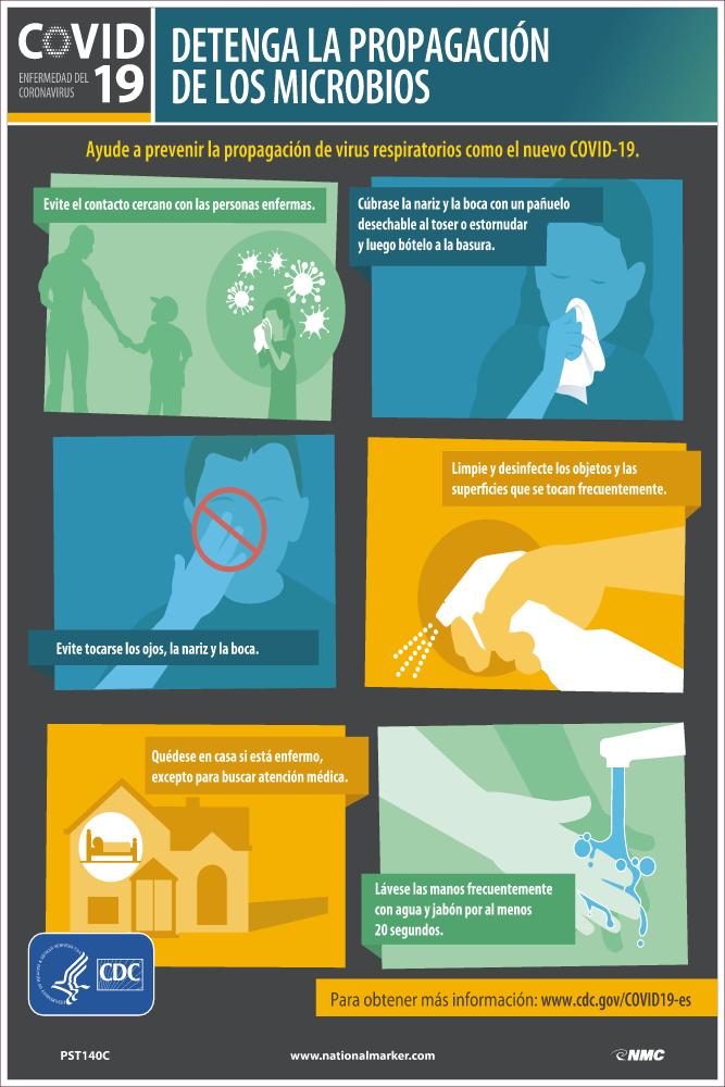 STOP THE SPREAD OF GERMS, POSTER, SPANISH 18" x 12" Unrippable Vinyl
