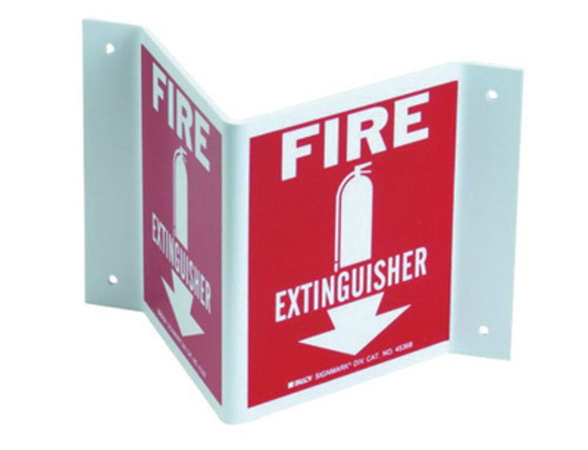 Brady® 5 1/2" X 10" X 1/10" White On Red B-493 Polystyrene High Visibility Rigid Fire Extinguisher Sign "FIRE EXTINGUISHER" (With Pictogram)