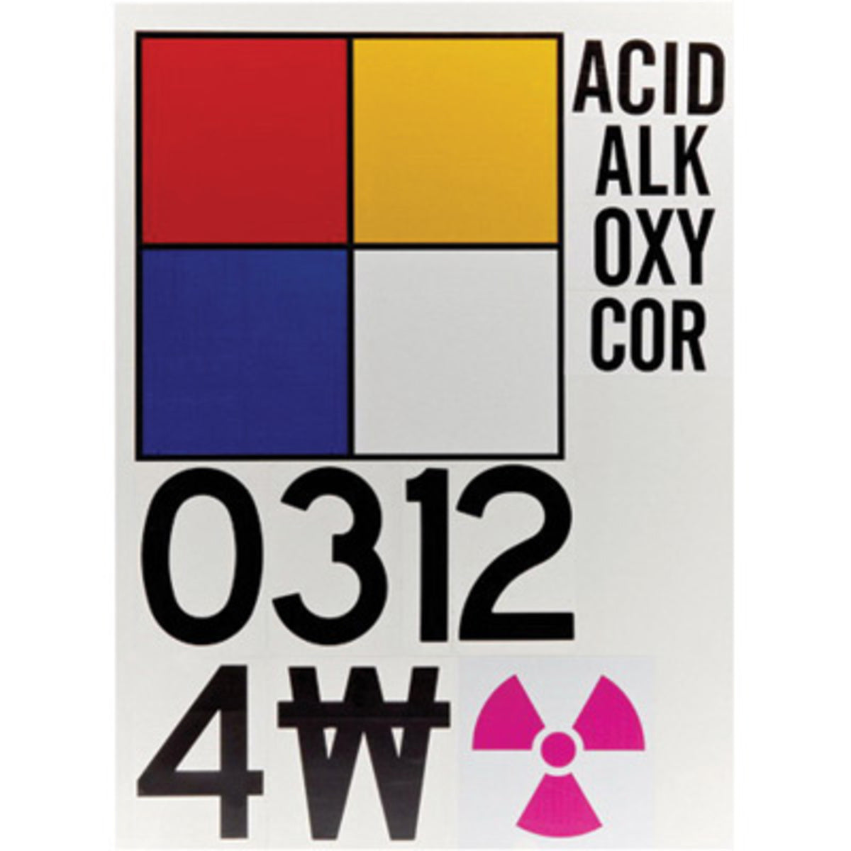 Brady® 15" X 15" X .004" Black/Blue/Red/Yellow On White .004" B-7569 Vinyl Safety Sign Kit "ACID ALK OXY COR"