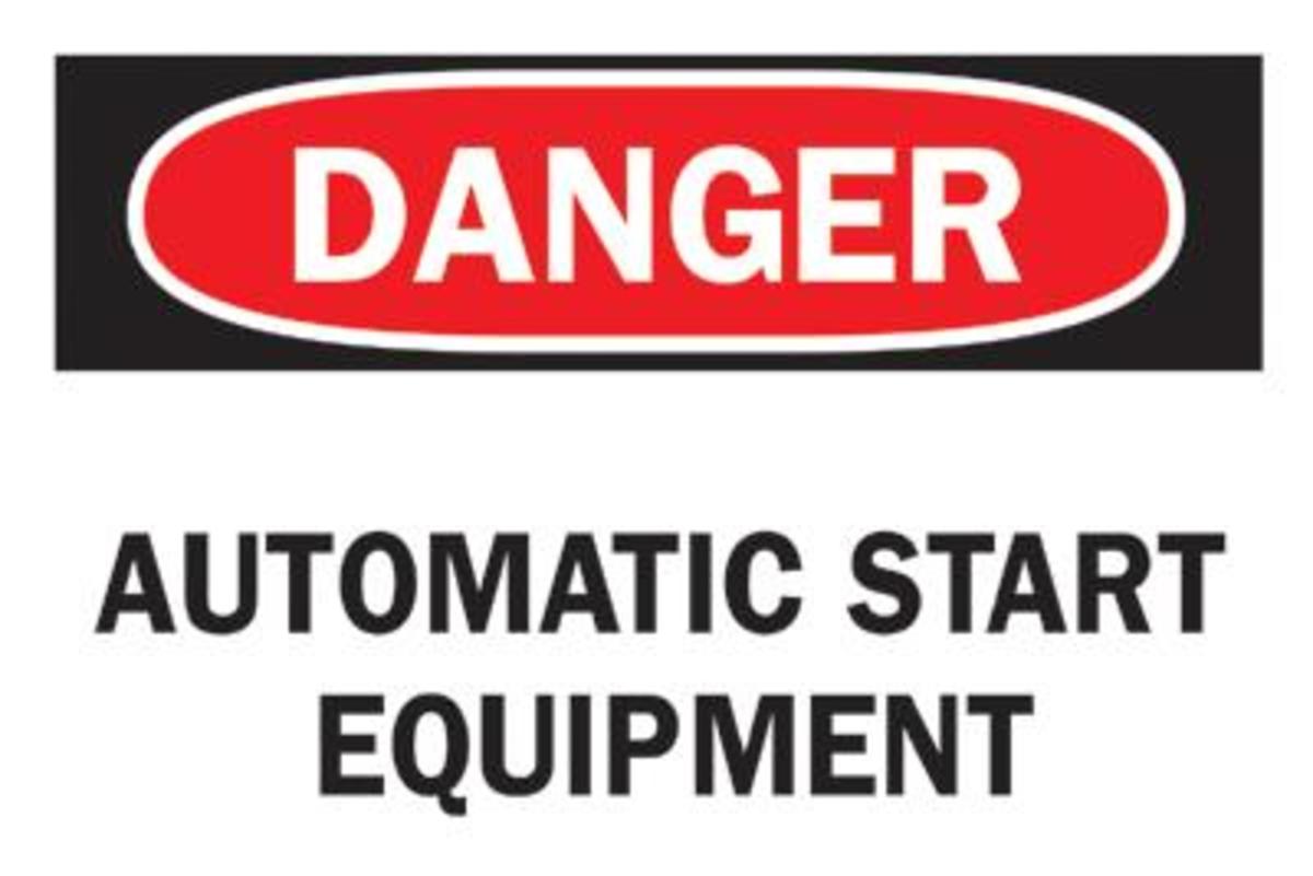 Brady® 10" X 14" X 1/10" Black/Red On White .0984" B-120 Fiberglass Danger Sign "AUTOMATIC START EQUIPMENT"