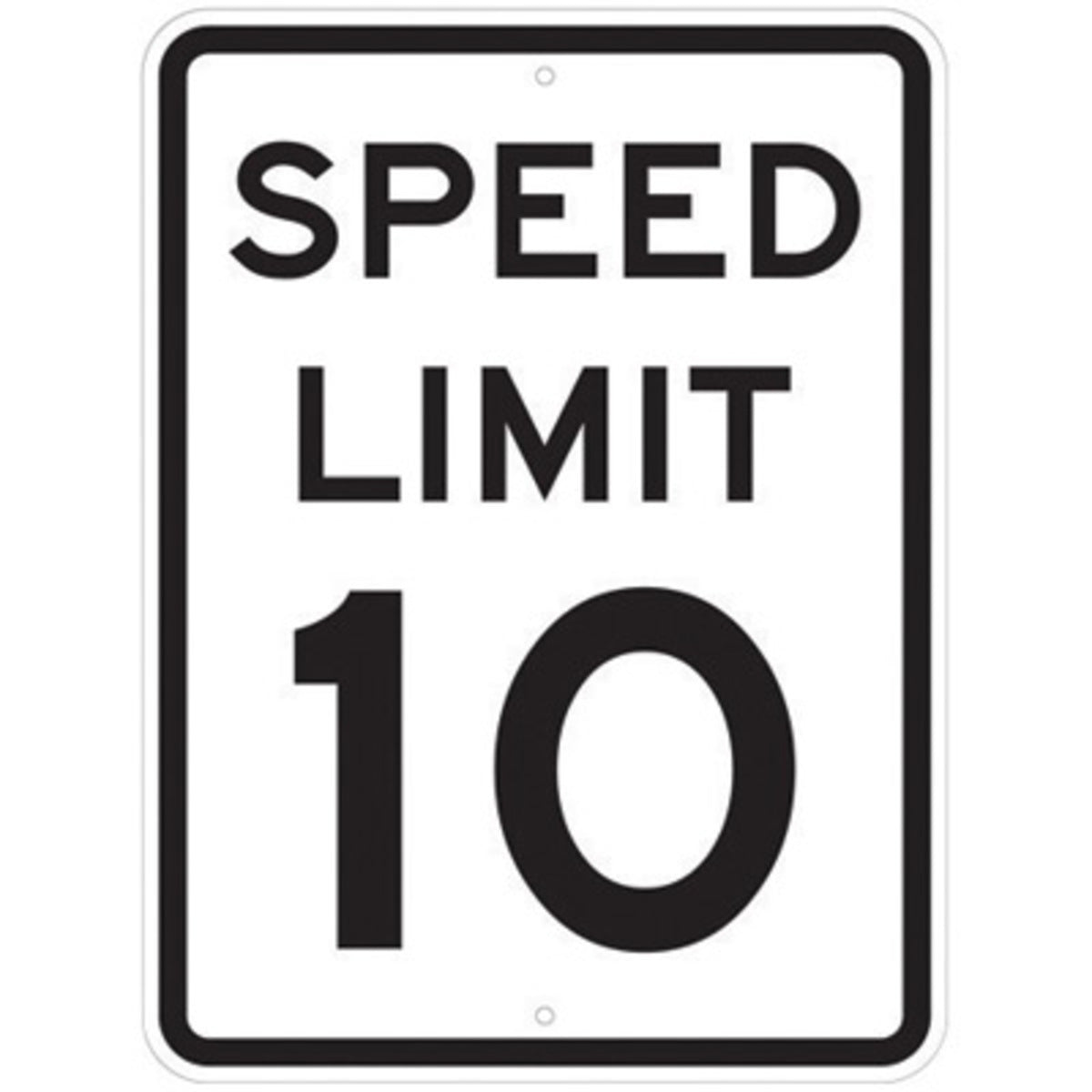 Brady® 24" X 18" X .090" Black On White .0902" B-959 Aluminum Safety Sign "SPEED LIMIT 10 MPH"