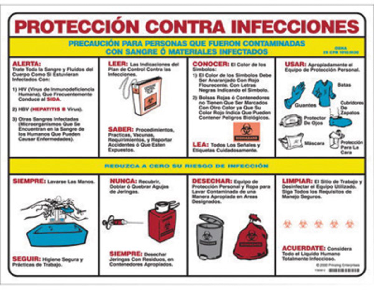 Brady® 18" X 24" Red, Yellow, Blue, Black On White Paper Prinzing Biohazard Poster "BLOODBORNE PATHOGENS UNIVERSAL PRECAUTIONS FOR THOSE"