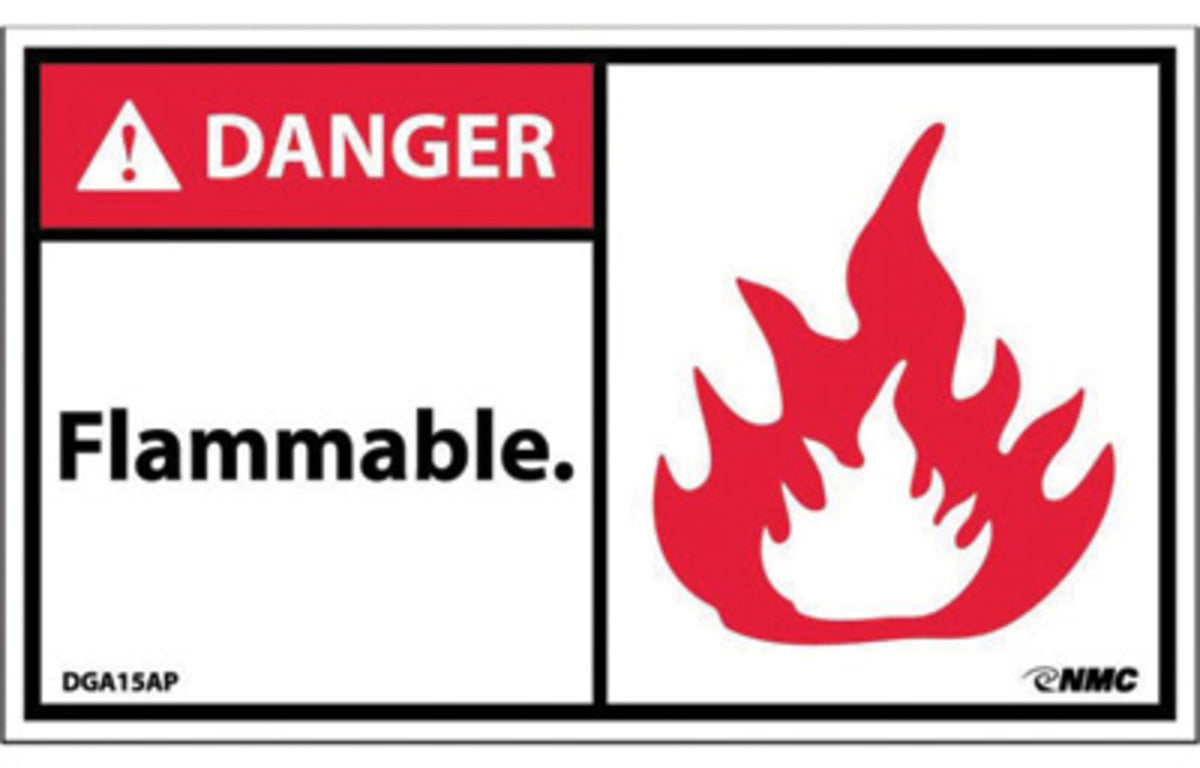 NM 3" X 5" Black, Red And White 0.0045" Pressure Sensitive Vinyl Rectangle ANSI Sign "DANGER FLAMMABLE (With Graphic)"
