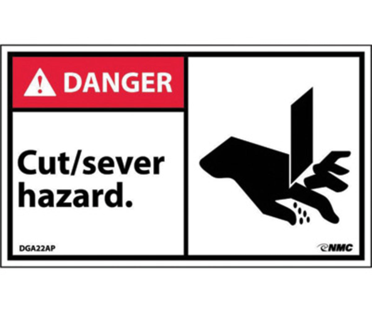 NM 3" X 5" Black, Red And White 0.0045" Pressure Sensitive Vinyl Rectangle ANSI Sign "DANGER CUT/SEVER HAZARD (With Graphic)"
