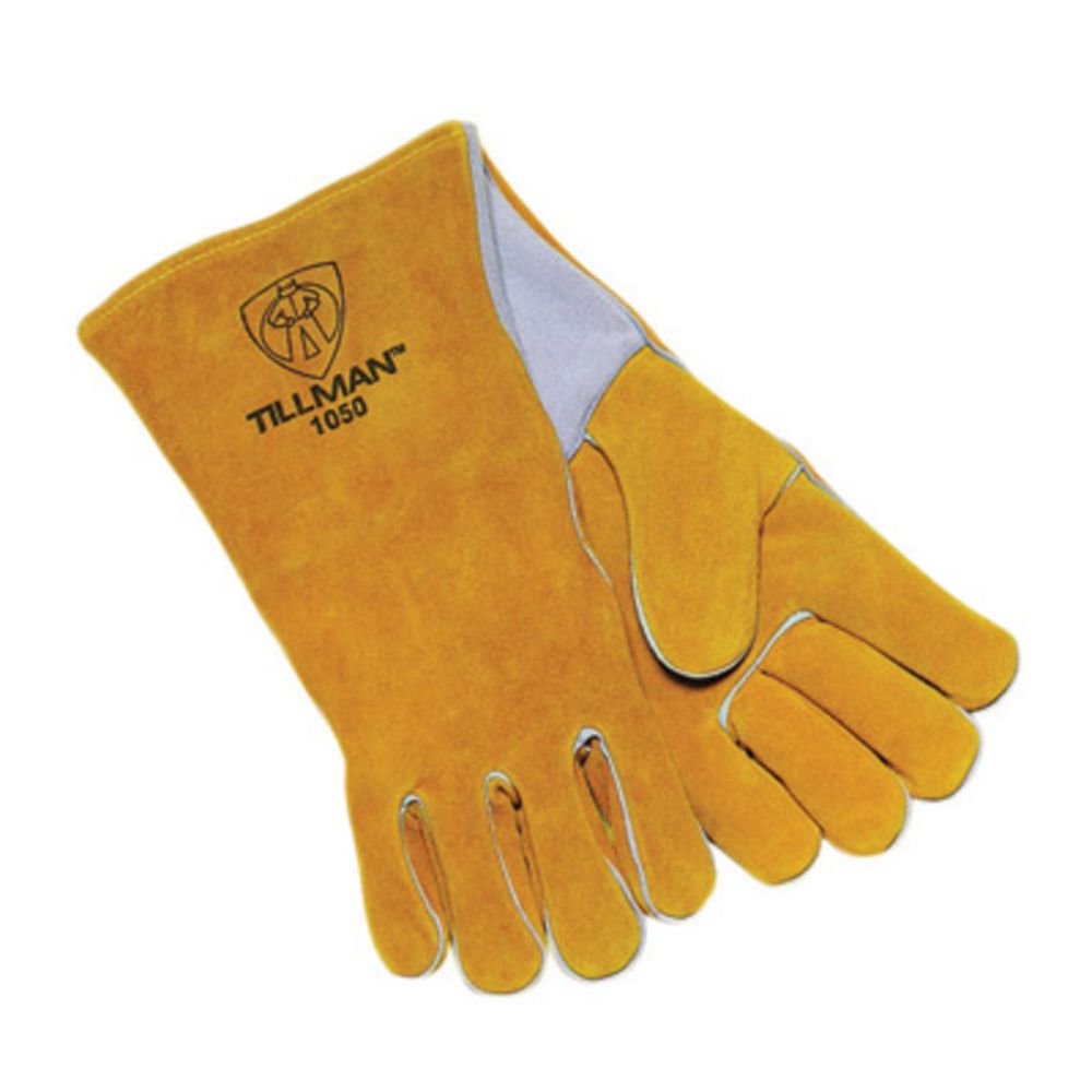 Tillman Large 18" Bourbon Brown Premium Side Split Cowhide Leather Cotton Lined Stick Welders Gloves With Welted Fingers And Kevlar Thread Locking Stitch