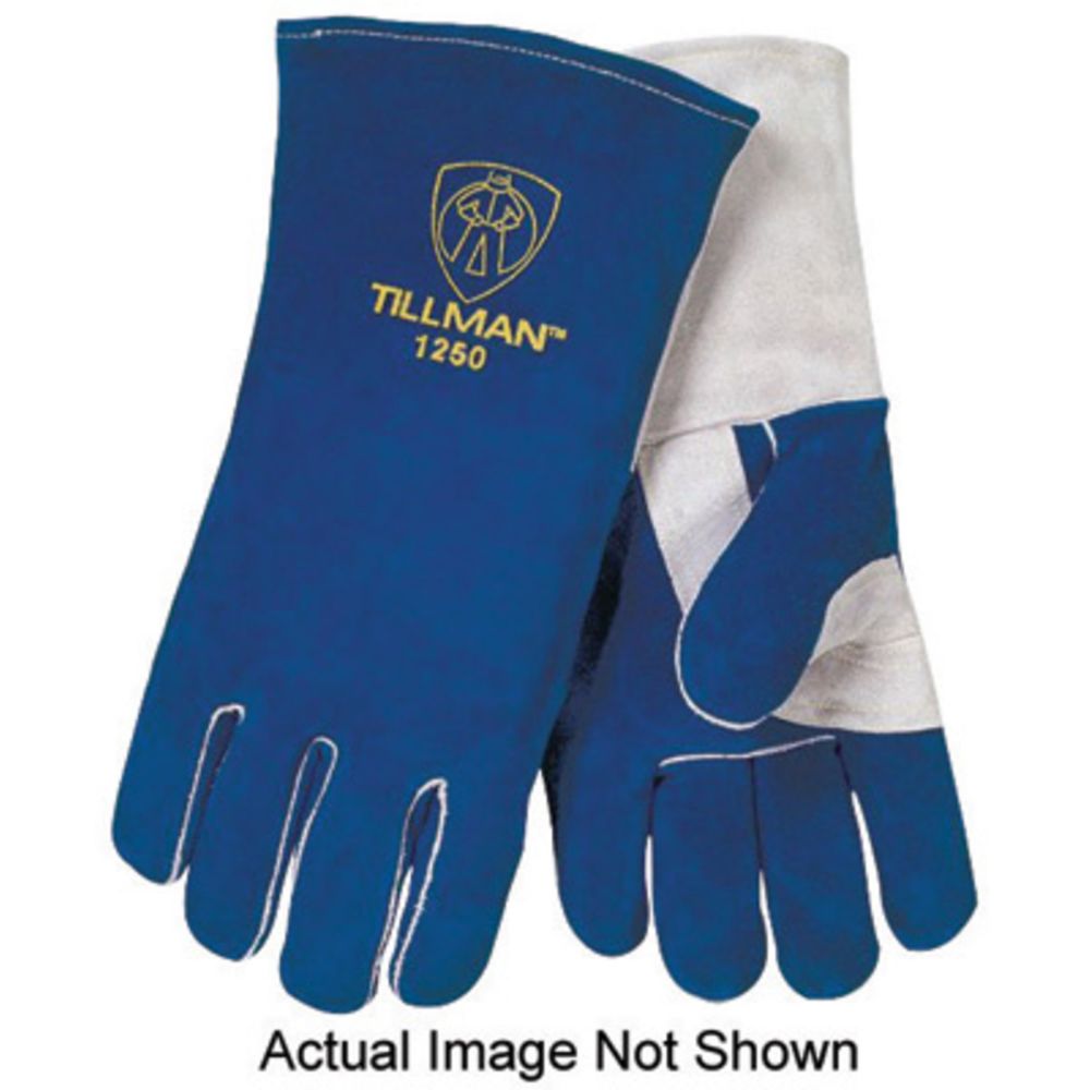 Tillman 14" Blue And Pearl Gray Premium Side Split Cowhide Leather Cotton/Foam Lined Stick Welders Gloves With Welted Fingers And Kevlar Thread Locking Stitch
