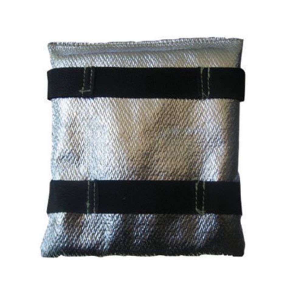 Tillman 5 3/4" X 7 1/2" Silver Aluminized Rayon Heat Resistant Backhand Pad With Leather And Elastic Straps