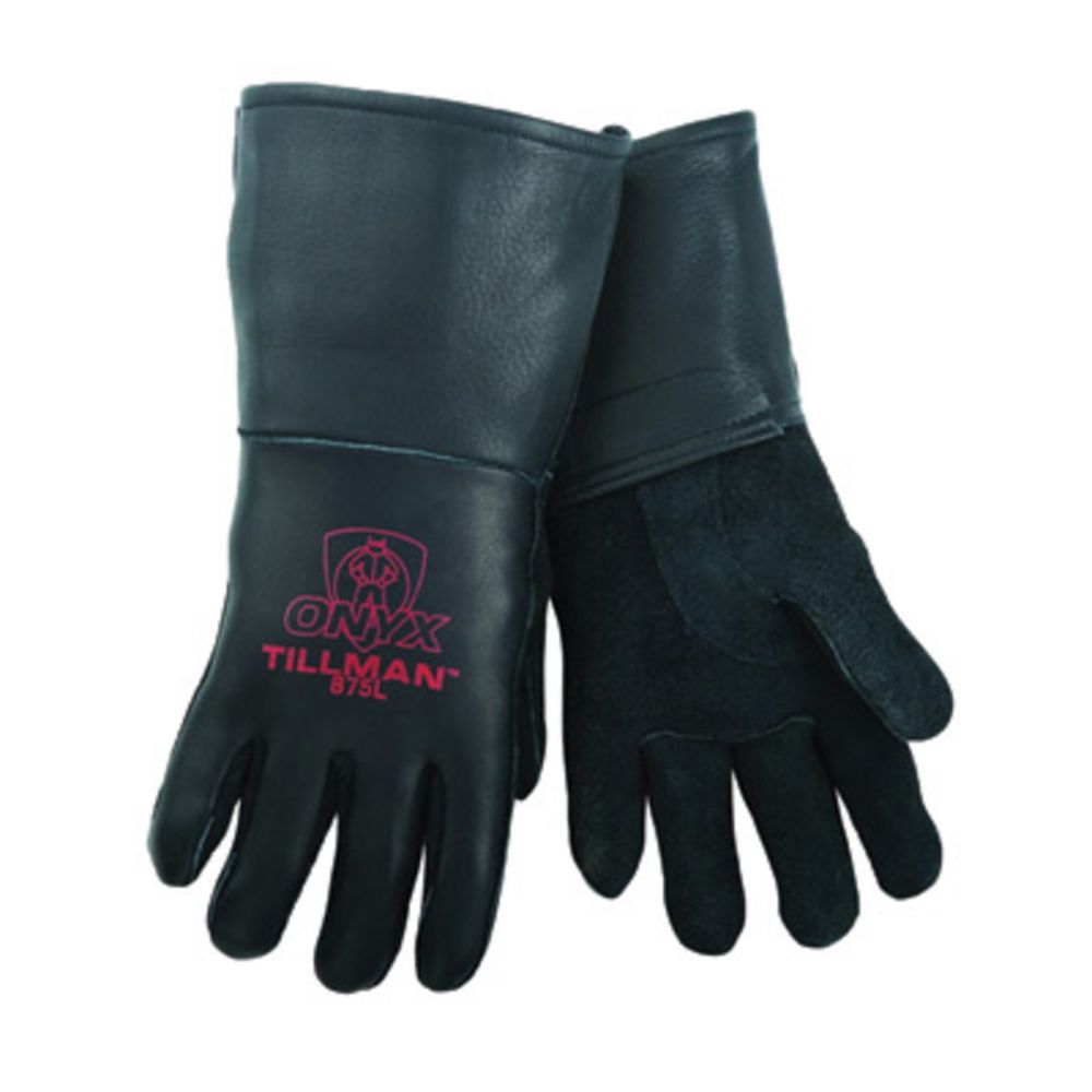 Tillman Black Elkskin Leather Cotton/Foam Lined Welders Gloves With Top Grain Elkskin Cuff And Kevlar Thread Locking Stitch (Carded)