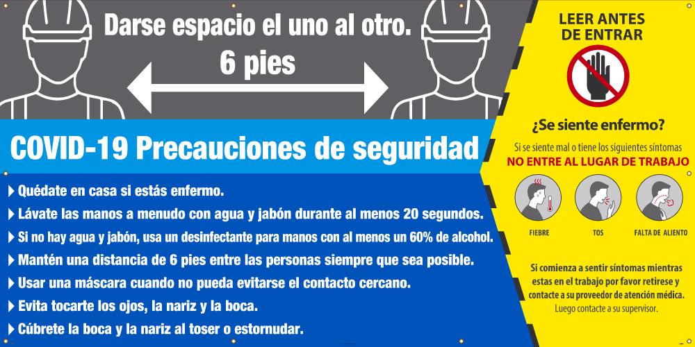 COVID-19 SAFETY PRECAUTIONS BANNER SPANISH 5' X 10 '