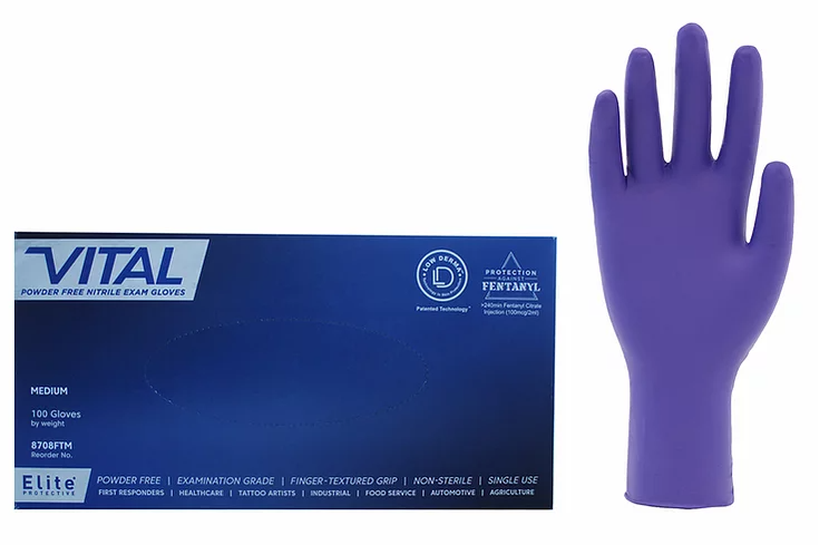 Johnson Wilshire -Elite® Vital® Blue Nitrile Powder Free - 5 Mil - Protection Against Fentanyl